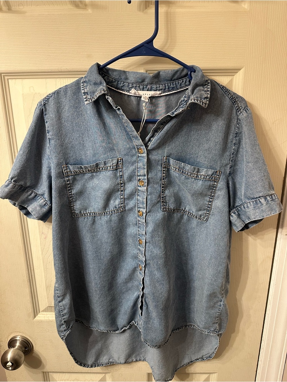 Jane and Delancey Light Denim Button-Up Short Sleeve Shirt